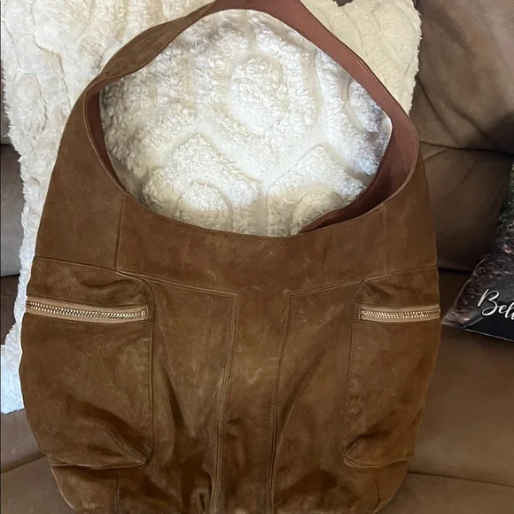 Tory Burch Tan Suede Hobo Bag with Gold Accents - Picture 7 of 15